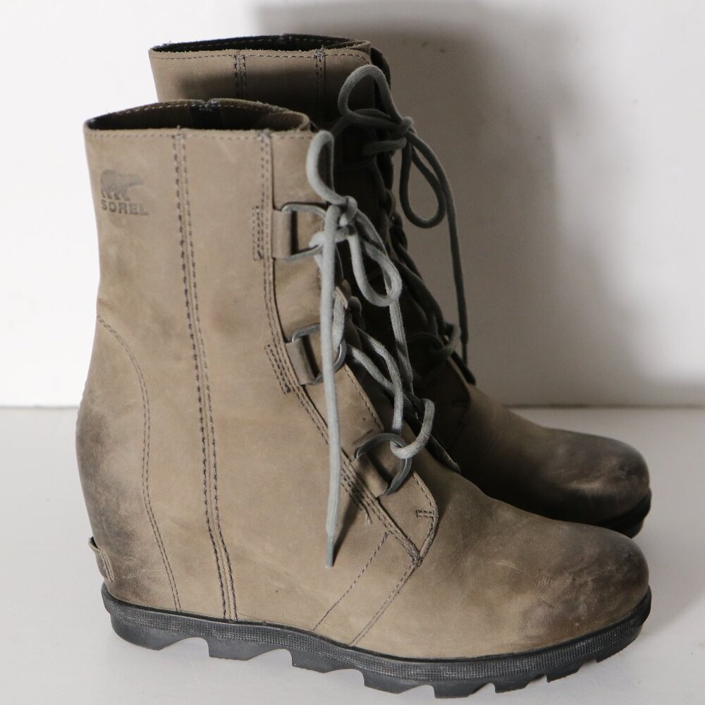 Sorel Joan of Arctic Wedge Bootie Gray Women 9 Lace Up Leather nl3018-052